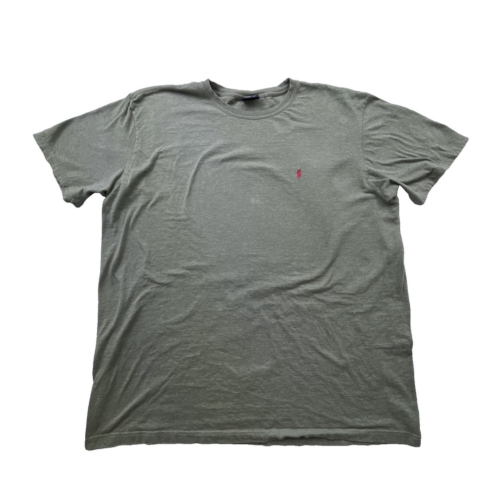Polo Ralph Lauren Men's XL Olive Green T Shirt RED Pony Logo 100%  Cotton VTG